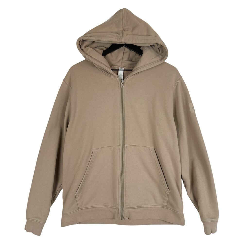 Alo Yoga Renown Heavy Weight Full Zip Hoodie Beige Gravel Oversized - S